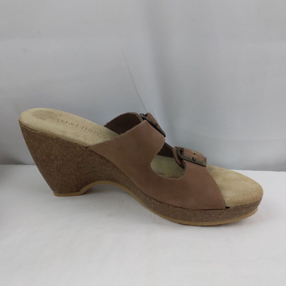 Sam & Libby Brookfield Slide Wedge Sandals Brown Leather Double Buckle Boho 8 - Picture 11 of 14